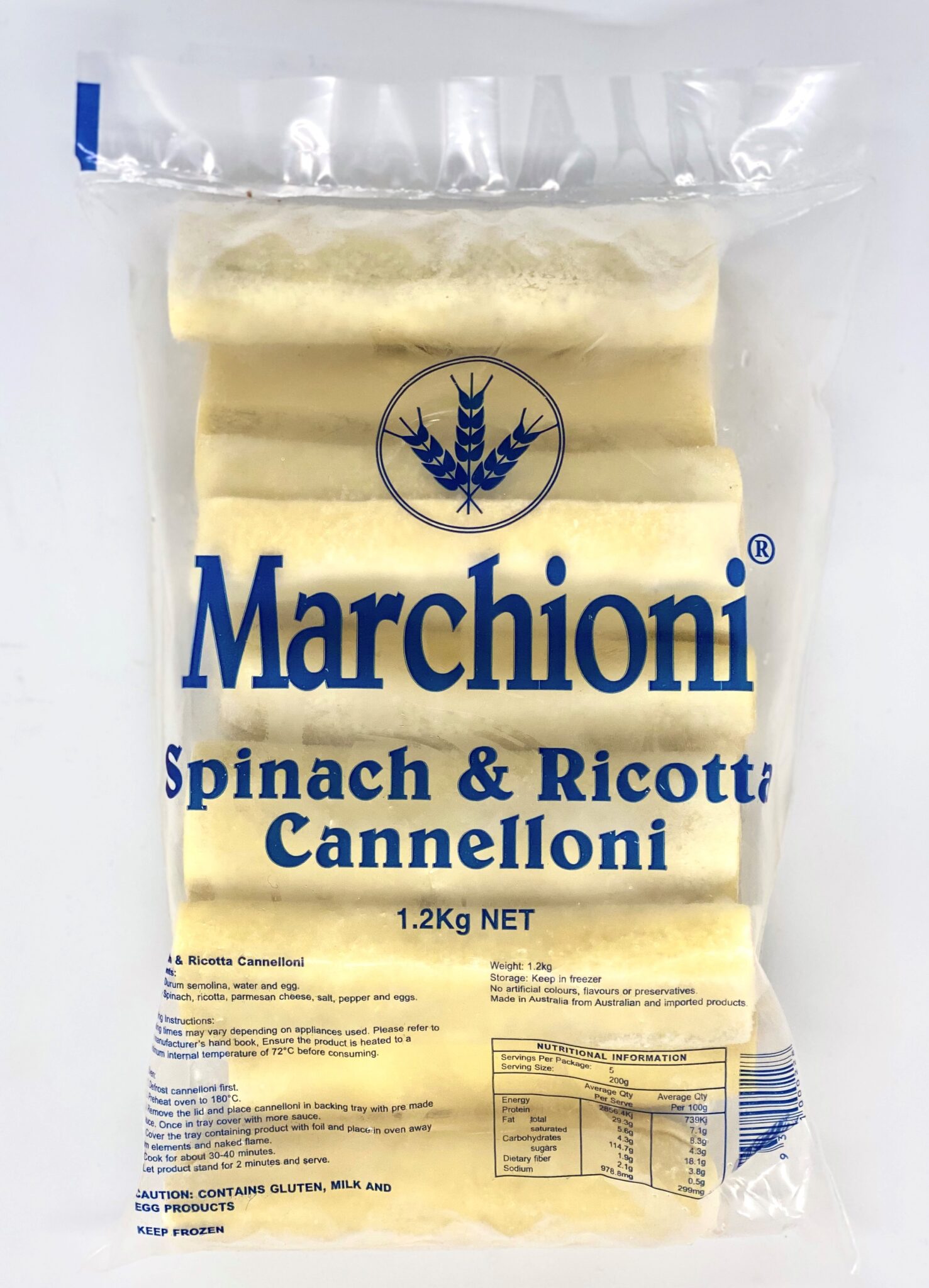 ‘MARCHIONI’ CANNELLONI SPINACH & RICOTTA – 1KG – Napoli Food and Wines